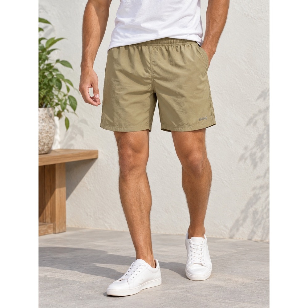 Baleaf Mens 2XL Khaki Tan Mesh Lined Running Swim Shorts Zipper Pocket Active